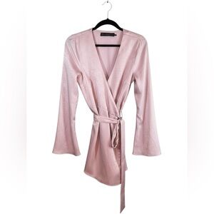 House of Harlow 1960 silky wrap mini dress blush pink romantic size medium